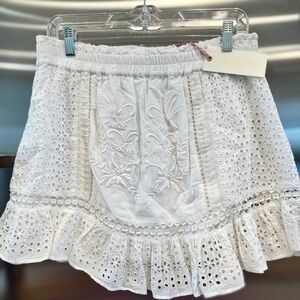NWT LoveShackFancy Baydar antique White lace eyelet mini skirt brand new​